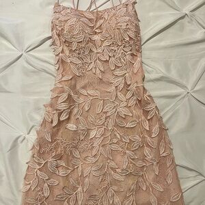 Elegant Blush Leaf Embroidered Prom Dress